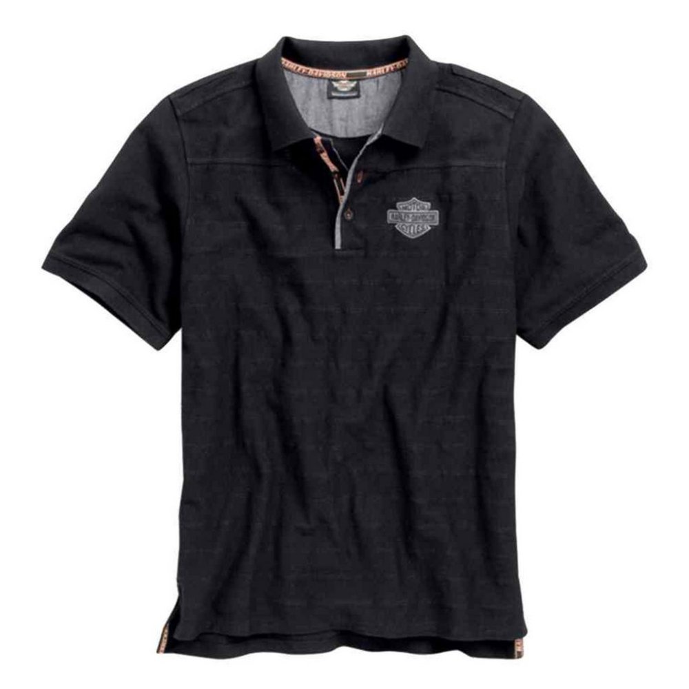 New w/Tags Harley-Davidson® Men's Knit Polo Shirt, Jacquarded Stripe B&S, Black